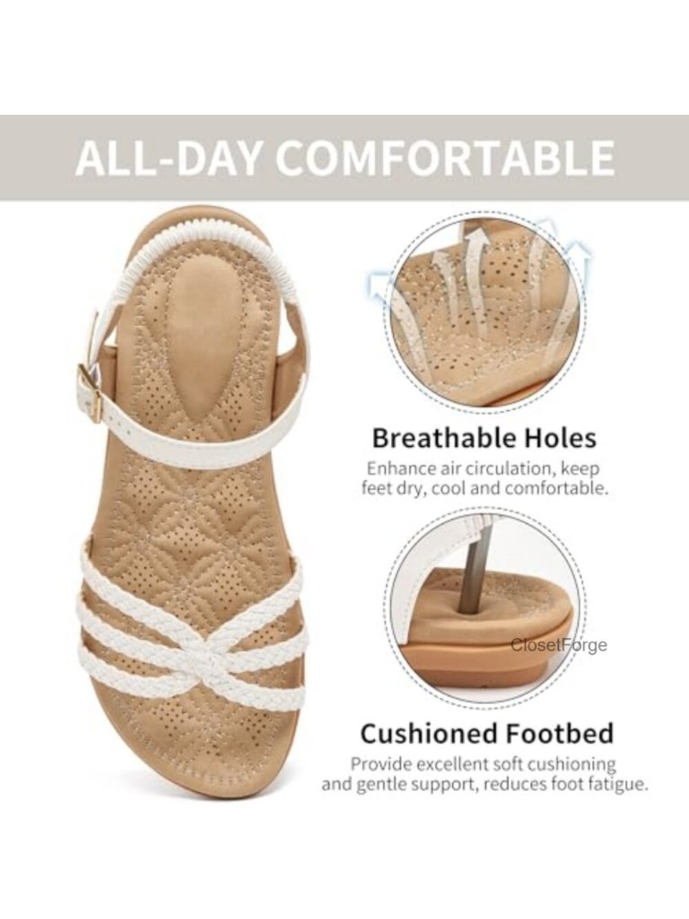 Women's Woven Flat Sandals with Adjustable Ankle Strap, Cushioned for All-Day - Picture 4 of 6